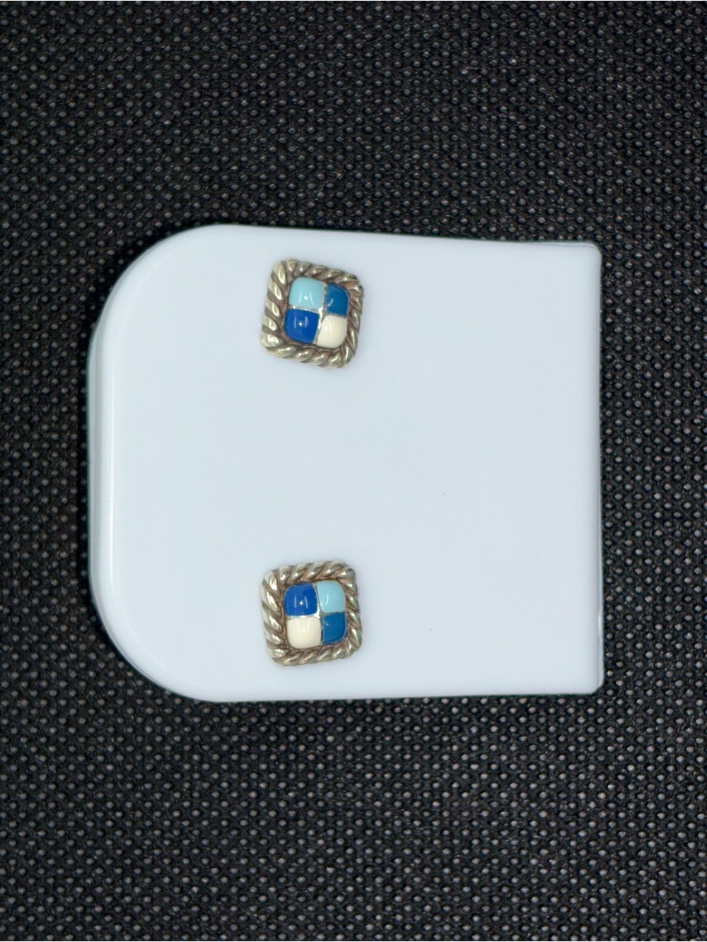 Brighton Blue, Light Blue and White Square Tile Stud Earrings
